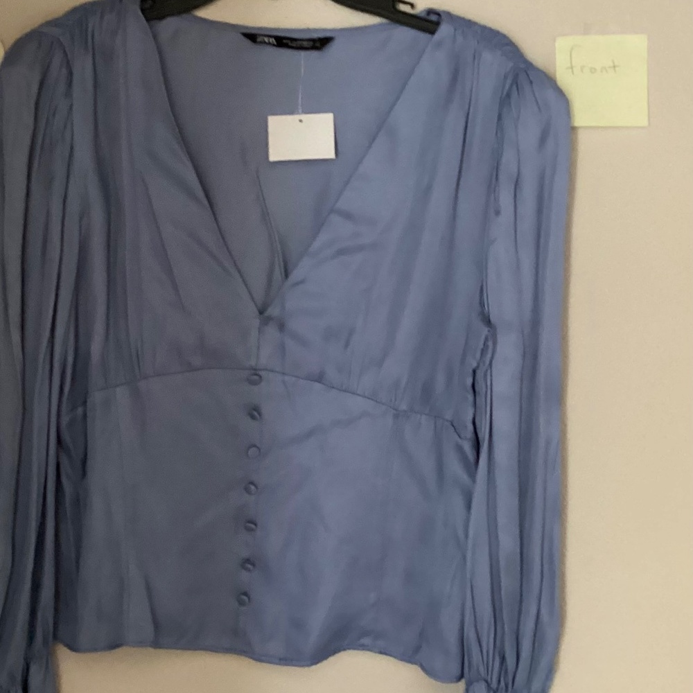 Zara cropped blue blouse with side zipper
